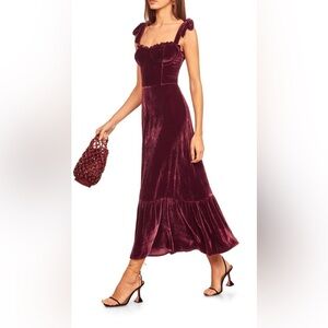 Reformation Antoinette Burgundy Velvet Midi Dress